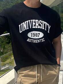 DAZY Hombres Camiseta con estampado de letra - Negro - Ver 2