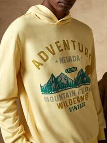 In My Nature Men Letter Graphic Outdoor Hoodie - Yellow - View 4