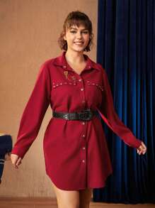 HARRY POTTER X SHEIN 字母圖案襯衫裙（大尺寸） - 酒紅色 - 查看 2