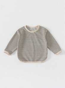 男小童條紋印花T恤 - 黑與白 - 查看 1