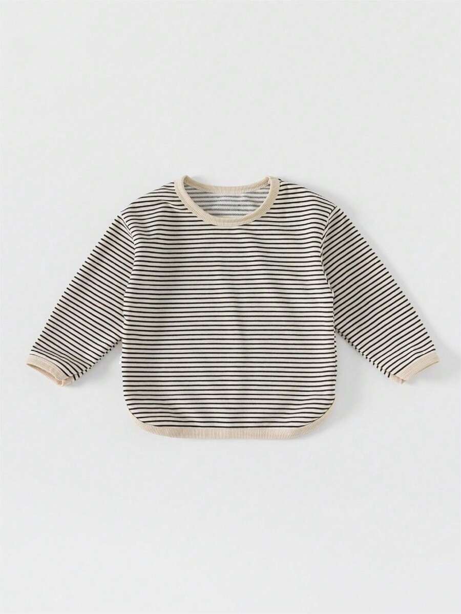 男小童條紋印花T恤 - 黑與白 - 查看 1