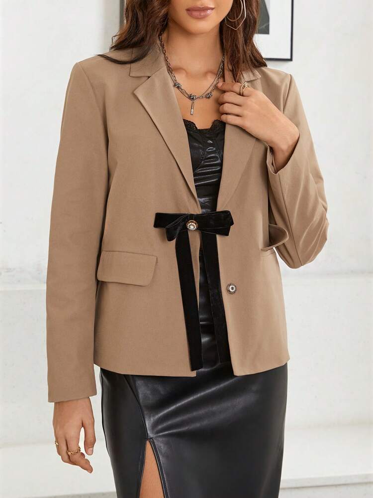 Lapel Neck Flap Detail Bow Front Blazer