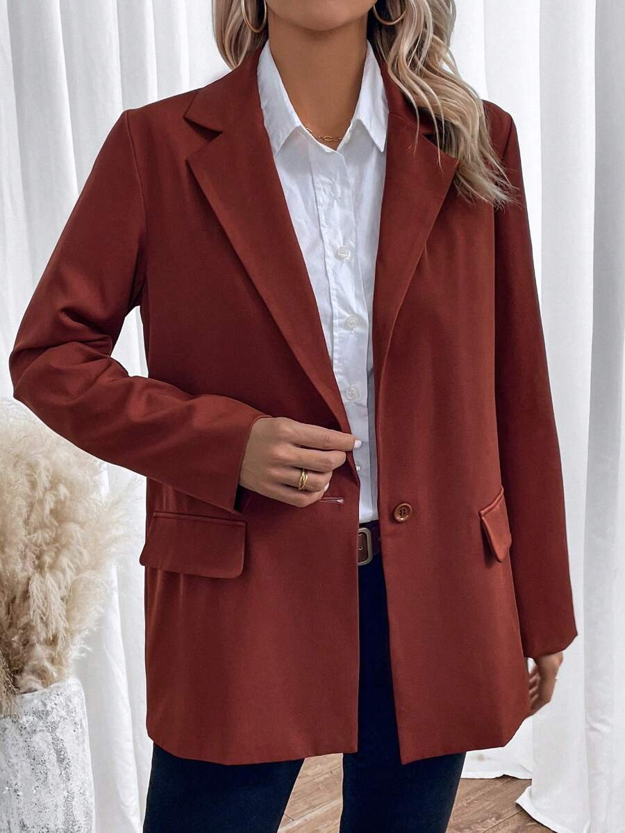 Chiquease Lapel Neck Single Breasted Blazer - Brown - View 1