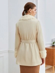 BizChic Fuzzy Collar Belted Coat In Fall/Winter - Beige - View 2