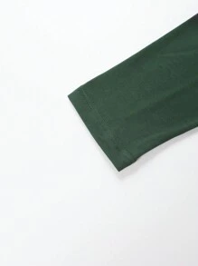 SHEIN BASICS Chất rắn Cổ giả Áo thun - Màu xanh lá cây đậm - Xem 3
