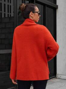 GENKIRA Drop Shoulder Casual Design Cardigan Fall Cloth For Women - Orange - View 2