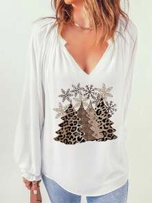 Blusa con estampado de Navidad - Multicolor - Ver 4