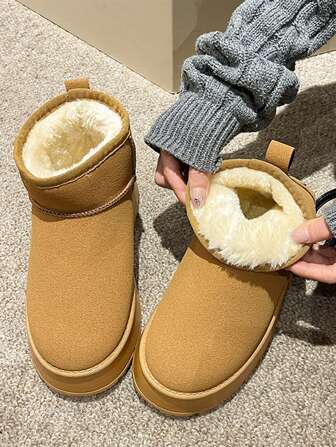 2025 Vinterkorta snöstövlar, Flerfärgade tjocka varma halkfria stövlar, Korta stövlar med tjock sula, Varma stövlar, Pälsstövlar