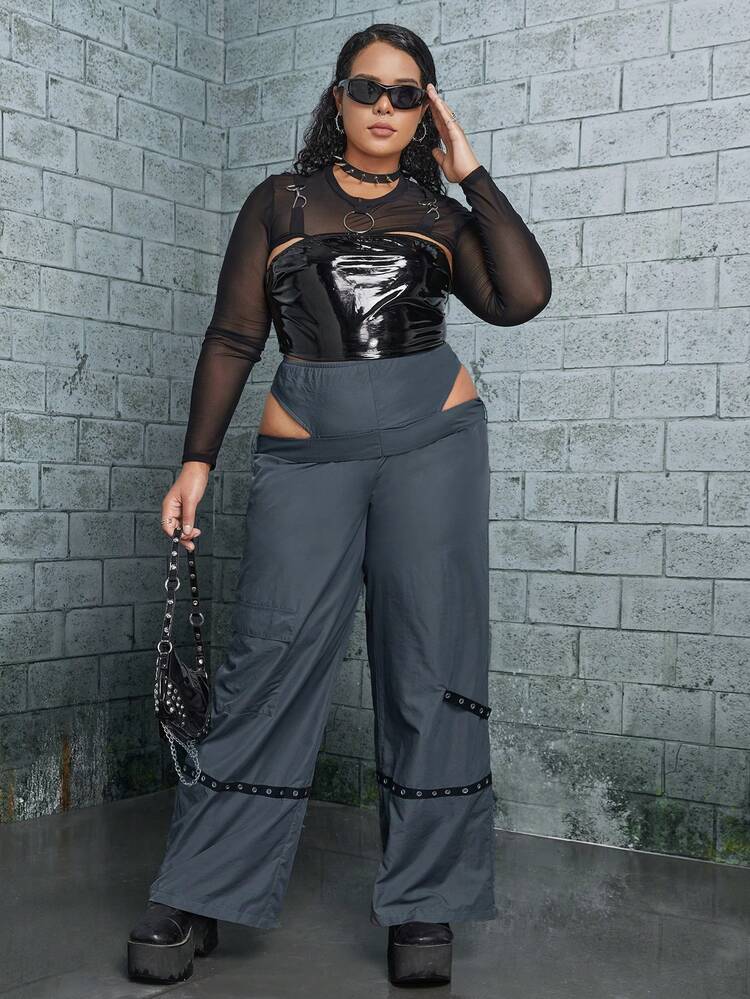 Plus Cut Out Waist Wide Leg Pants