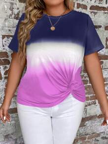 SHEIN LUNE Plus Ombre Twist Hem Tee - Multicolor - View 1