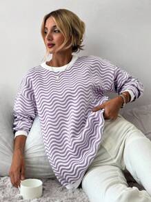 EURMUSE Mô hình sóng Thả vai Áo len - Màu tím - Xem 5