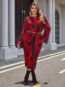SHEIN Privé Plus Rochie cu imprimeu peste tot Fara Curea - roșu - Vizualizare 6