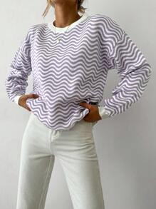 EURMUSE Mô hình sóng Thả vai Áo len - Màu tím - Xem 4