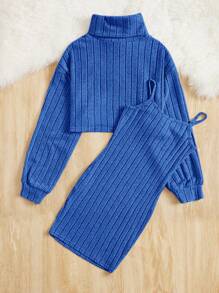 SHEIN 女大童高領落肩袖上衣&吊帶洋裝 - 寶藍色 - 查看 2