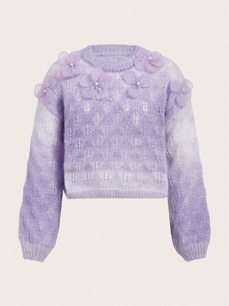 SHEIN MOD Jersey flor estéreo de hombros caídos - Morado - Ver 1