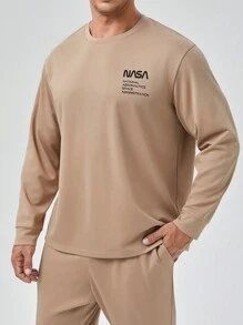 GENTILAND Men Plus Slogan Graphic Sweatshirt & Sweatpants - Khaki - View 5