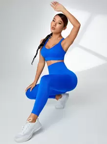 Core Rhythm 纯色运动胸罩和紧身裤 女士健身套装 女士紧身裤套装