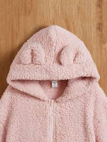 SHEIN 女大童拉鏈開襟落肩袖連帽法蘭絨夾克 - 粉色 - 查看 3