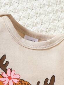 SHEIN Baby Girl Casual Cartoon Pattern Jumpsuit And Hat, For Christmas