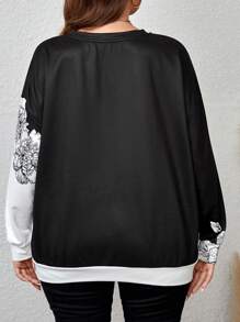 EMERY ROSE 休閒花卉印花 植物大碼運動衫 - 黑與白 - 查看 2