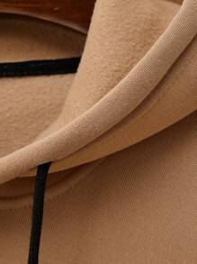 Manfinity Homme Men Letter Graphic Pocket Drawstring Thermal Lined Hoodie, Men Brown Hoodie, For Fall Winter