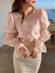 DAZY Chất rắn Vòng cổ Áo sơ mi - Hồng - Xem 3