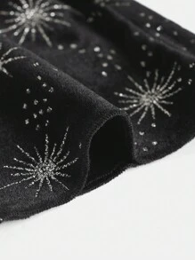 Thiếu niên cô gái In Ngân hà Lưới tương phản Tay áo Nhung Áo thun Đối với Giáng sinh - màu đen - Xem 3