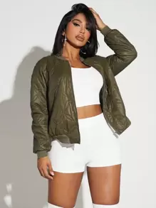 SHEIN SXY Cazadora tipo bomber con cremallera guateado - Verde Oliva - Ver 1