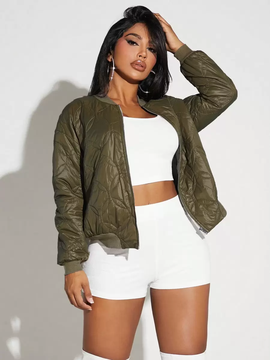 SHEIN SXY Cazadora tipo bomber con cremallera guateado - Verde Oliva - Ver 1