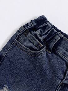 SHEIN Young Boy Ripped Frayed Bleach Wash Jeans