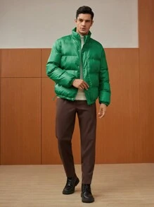 GENTILAND Oversized Men's Drawstring Hem Padded Coat - Green - View 3