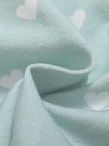 SHEIN Leap Crew Baby Allover Heart Print Lettuce Trim PJ Set For Valentine's Day - Mint Blue - View 4