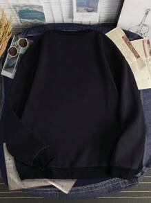 男士字母人物圖案加絨內裏運動衫 - 黑色 - 查看 2