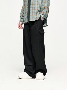 INFLATION Men Flap Pocket Side Drawstring Waist Cargo Pants - Black - View 6