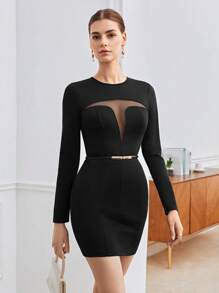 BizChic Chèn lưới Váy bodycon Không có thắt lưng - màu đen - Xem 1