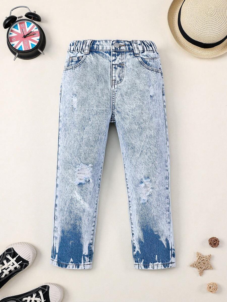 Young Boy Ripped Straight Leg Jeans - Medium Wash - View 1