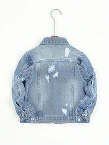 男小童破洞翻蓋口袋牛仔夾克不帶T恤 - 中等水洗藍 - 查看 2