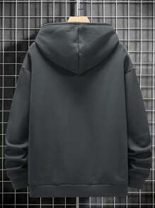 Manfinity Homme Men Slogan Graphic Kangaroo Pocket Drawstring Thermal Lined Hoodie - Dark Grey - View 2
