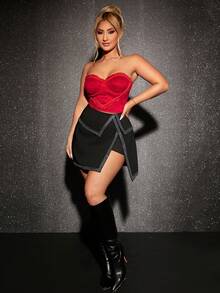 SHEIN SXY Frill Trim Bustier Crop Lace Tube Top - Red - View 6