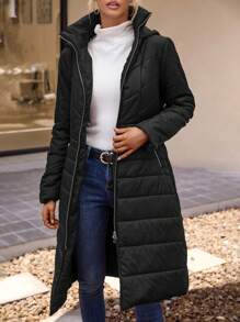 SHEIN LUNE Zip Up Hooded Padded Coat For Winter - Black - View 3