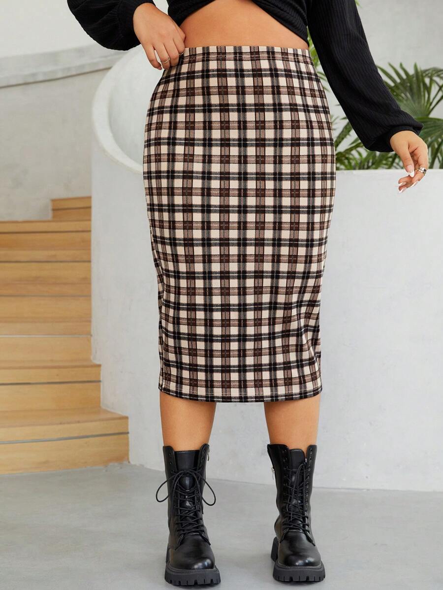 SHEIN EZwear Hơn In kẻ sọc Váy bút chì - Nhiều màu - Xem 1