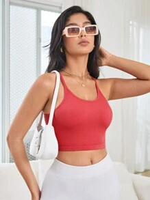 Solid Crop Sports Cami Top - Redwood - View 1