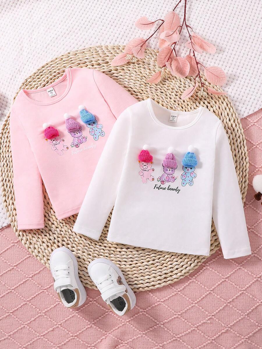 SHEIN Young Girls 2pcs Letter & Figure Graphic Tee - Multicolor - View 1