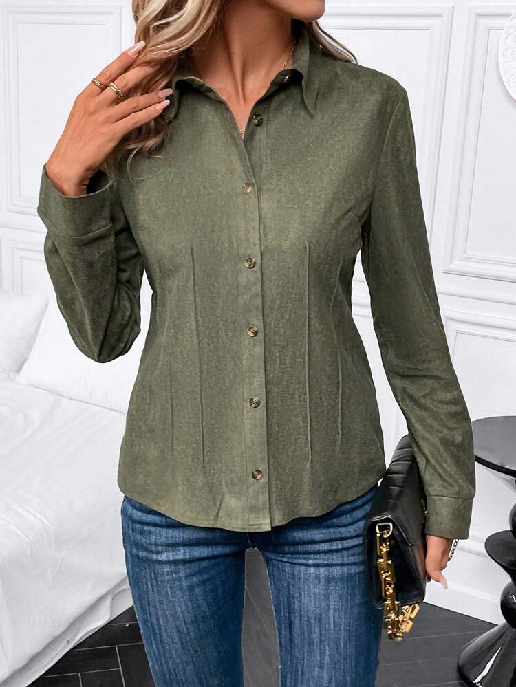 Solid Button Front Shirt