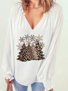 Blusa con estampado de Navidad - Multicolor - Ver 1