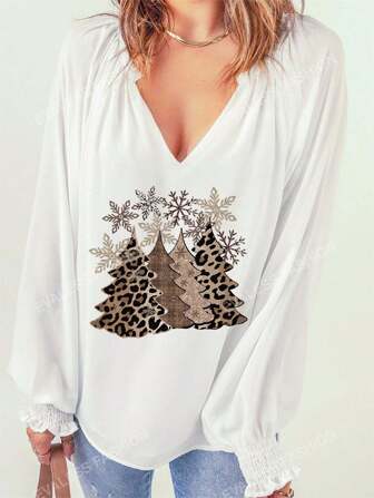 Christmas Print Blouse