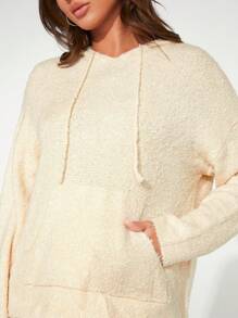 SHEIN BASICS Kangaroo Pocket Drop Shoulder Drawstring Hooded Sweater