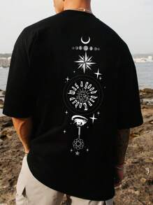 Manfinity Hypemode Men Sun & Moon Print Tee - Black - View 8