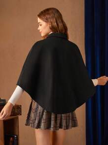HARRY POTTER X SHEIN Letter Patched Double Breasted Cape Coat - Black - View 2