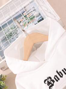 Cô gái Đồ họa Chữ cái Crop Tank Top & Hoodie & Hai âm Quần thể thao - Đen và trắng - Xem 3